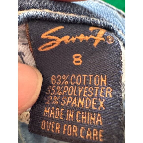 Seven7 Bermuda Denim Shorts Size 8 Women’s Mid-Rise Embroidered Back Pockets Blu - Picture 2 of 8